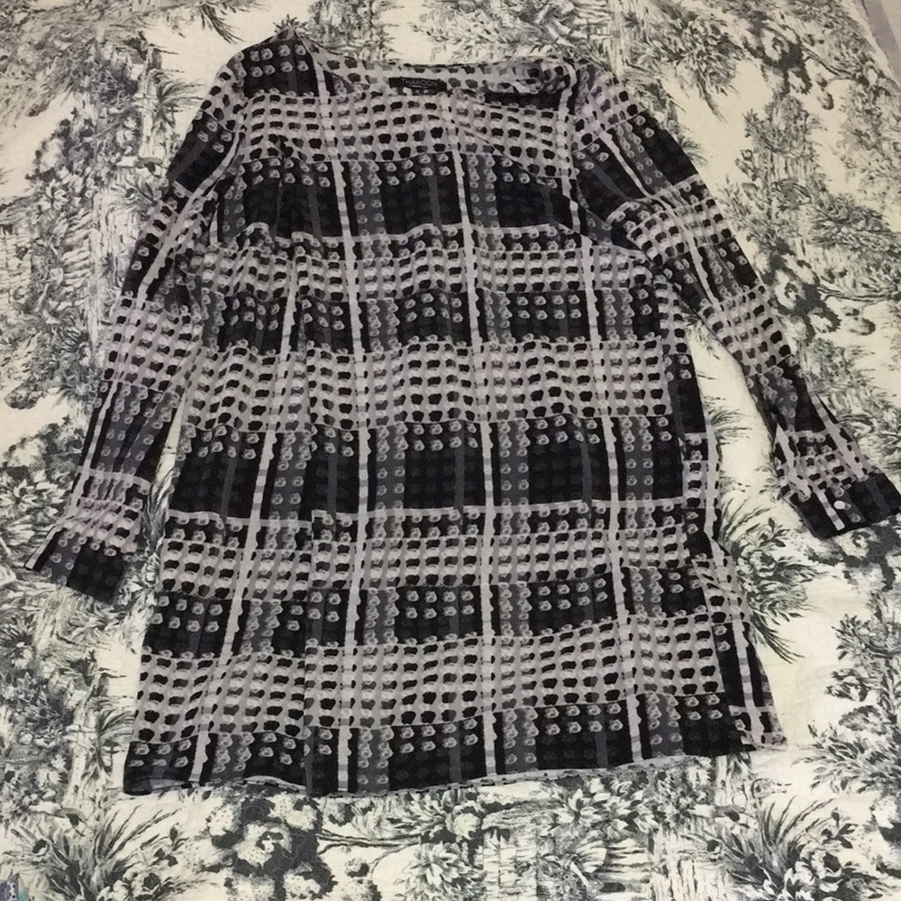 Thakoon shift dress box pleat illusion dots Black white and greyscale size med